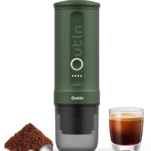 Outin Nano Portable Electric Espresso Machine with 3-4 Min Self-Heating, 20 Bar Mini Small 5V Car Coffee Maker, With NS Capsule & Ground for Camping, Travel, RV, Hiking, Office