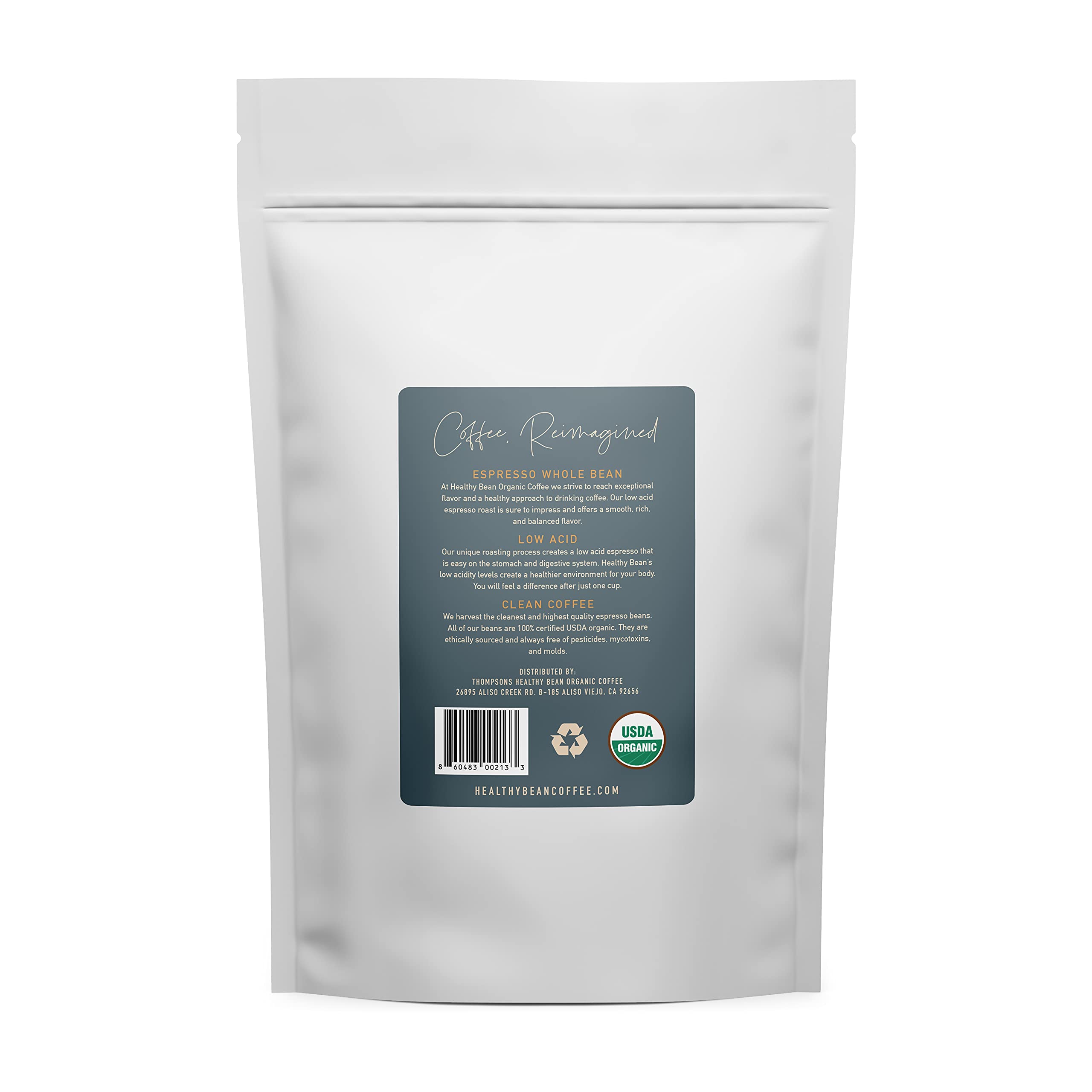 Healthy Bean Coffee - Espresso, Low Acid Coffee | Whole Bean, Organic | - 11oz.