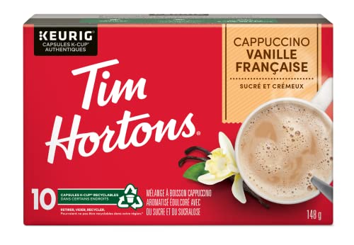 Tim Hortons French Vanilla Cappuccino Flavoured Coffee, Single Serve Keurig K-Cup Pods, 10 Count