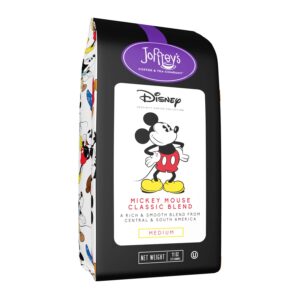 joffrey's coffee - disney mickey mouse classic blend, disney specialty coffee collection, artisan medium roast, arabica coffee beans, smooth & rich flavor, brew or french press (whole bean, 11 oz)
