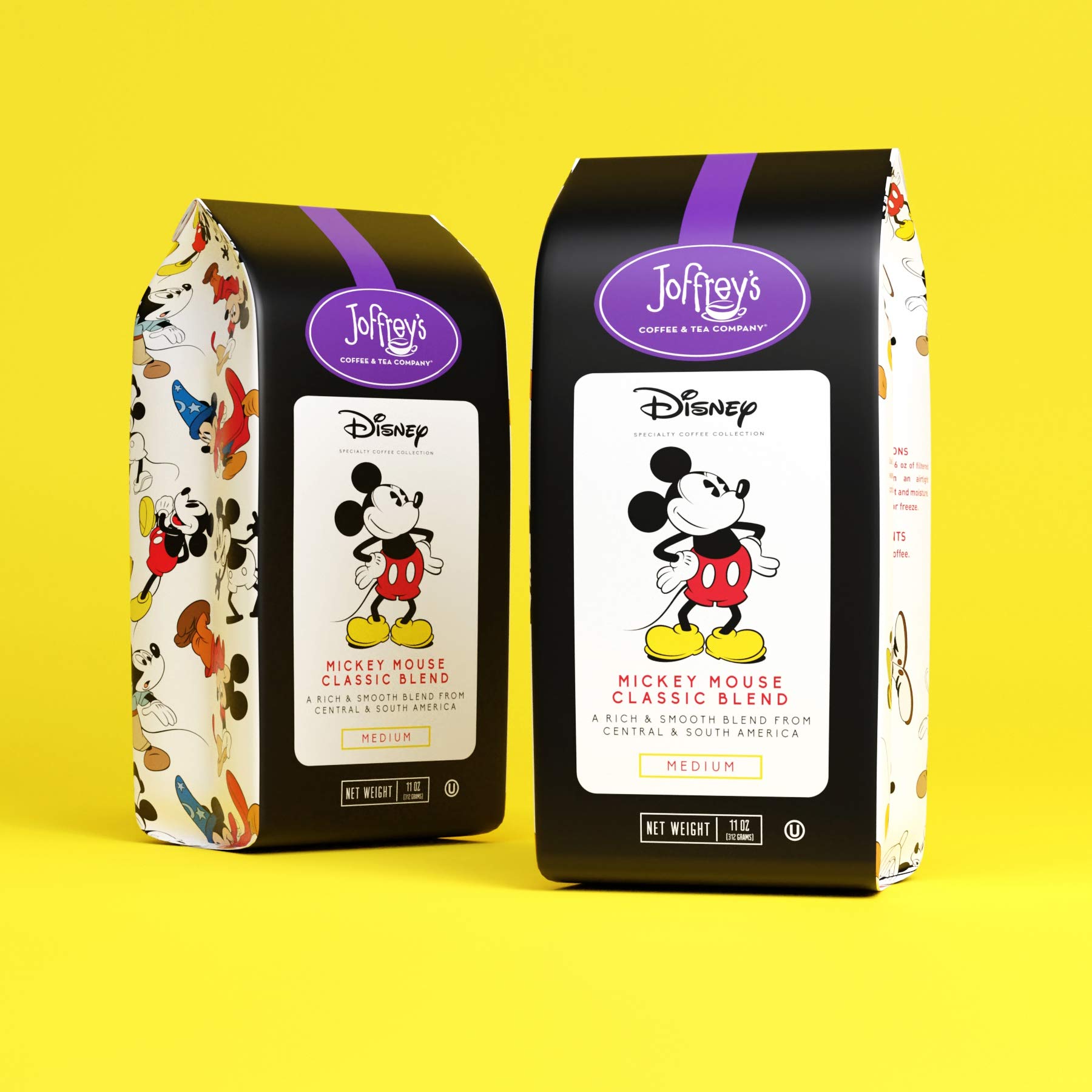 Joffrey's Coffee - Disney Mickey Mouse Classic Blend, Disney Specialty Coffee Collection, Artisan Medium Roast, Arabica Coffee Beans, Smooth & Rich Flavor, Brew or French Press (Whole Bean, 11 oz)