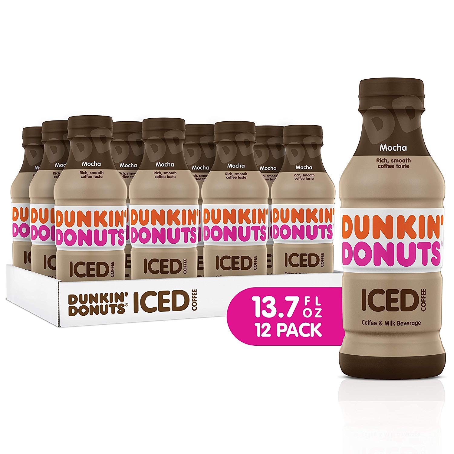 Dunkin Donuts Iced Coffee, Mocha, 13.7 Fluid Ounce (Pack of 12)