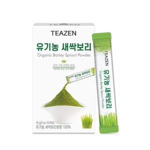 teazen organic barley sprout juice powder, korean organic superfood greens barley grass juice powder, powdered iced tea, 10 sticks, 0.7oz