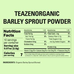 TEAZEN Organic Barley Sprout Juice Powder, Korean Organic Superfood Greens Barley Grass Juice Powder, Powdered Iced Tea, 10 Sticks, 0.7oz