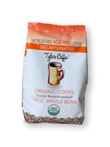 tylers acid free organic coffee 12oz bag - decaffeinated whole bean