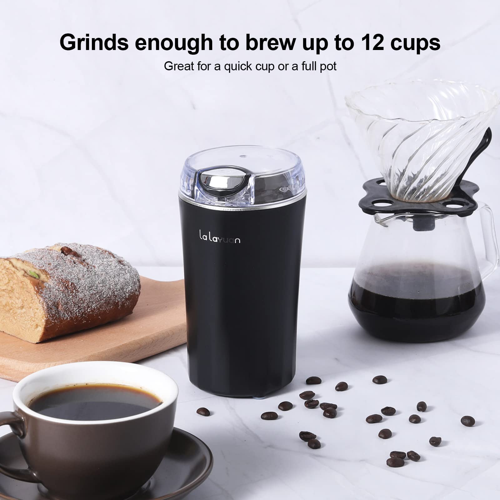 Coffee Grinder Electric,200W Powerful Spice Grinder, Espresso Grinder Herb Grinder Coffee Bean Grinder Electric for Spices,Herbs,Nuts with Brush,One Touch Push-Button Control,12 Cups/2.7oz,Black