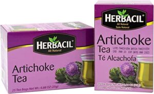 herbacil artichoke tea, herbal tea, caffeine-free, 2-pack of 25 tea bags per box (50 bags)