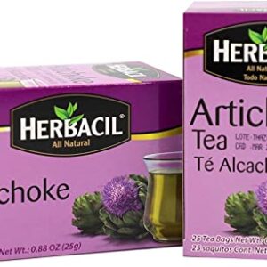 Herbacil Artichoke Tea, Herbal Tea, Caffeine-Free, 2-pack of 25 tea bags per box (50 bags)