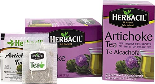 Herbacil Artichoke Tea, Herbal Tea, Caffeine-Free, 2-pack of 25 tea bags per box (50 bags)