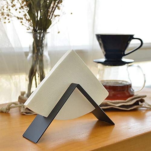 MIAO JIN Coffee Filter Paper Holder,Stainless Steel Coffee Paper Storage Container Dispenser Rack Coffee Filter Paper Stand (Black)