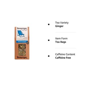 teapigs Lazy Days Lemon & Ginger Herbal Tea Bags, 15 Count, Naturally Caffeine Free Big Leaf Tea, Refreshing and Crisp