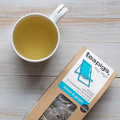 teapigs Lazy Days Lemon & Ginger Herbal Tea Bags, 15 Count, Naturally Caffeine Free Big Leaf Tea, Refreshing and Crisp