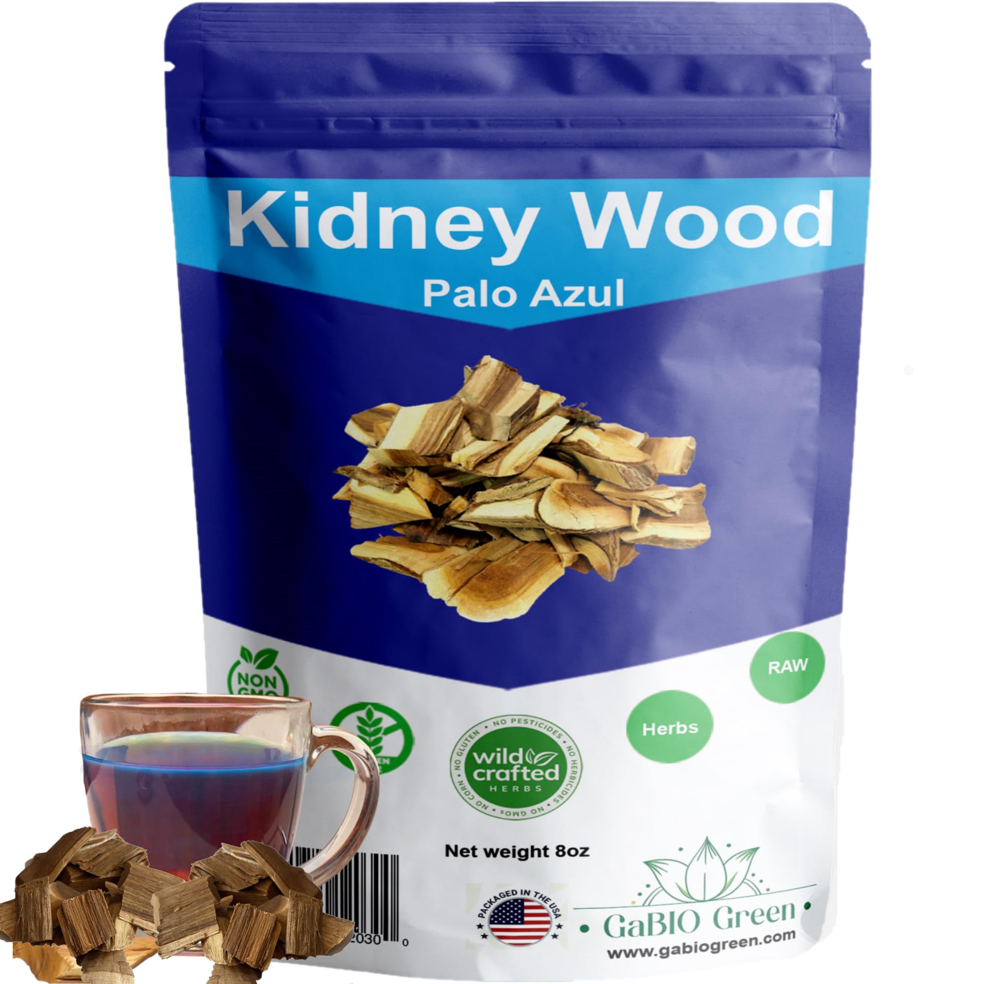 Kidney Wood Palo Azul Blue Stick Tea Teatox non-GMO, Gluten-free Tea Bark Natural kidney cleanse Product From Mexico palo azul tea Packaged in the USA, Resealable Bag (8 oz)