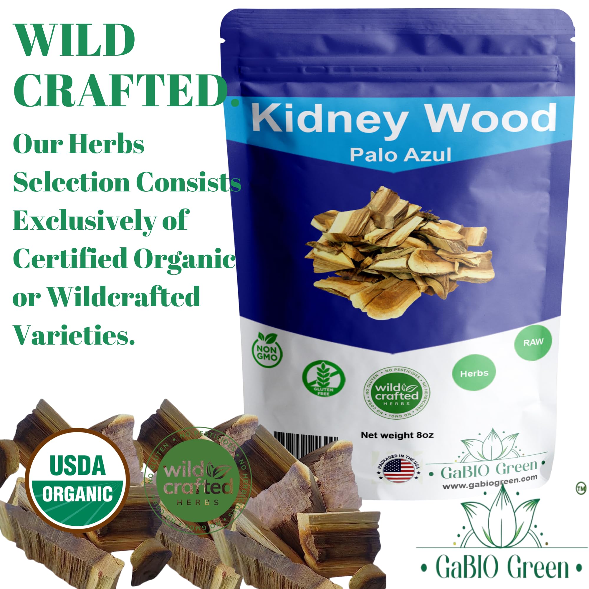 Kidney Wood Palo Azul Blue Stick Tea Teatox non-GMO, Gluten-free Tea Bark Natural kidney cleanse Product From Mexico palo azul tea Packaged in the USA, Resealable Bag (8 oz)