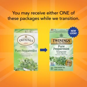 Twinings Pure Peppermint Tea - Refreshing Mint Tea, Naturally Caffeine-Free Herbal Tea Bags Individually Wrapped, 20 Count (Pack of 3)