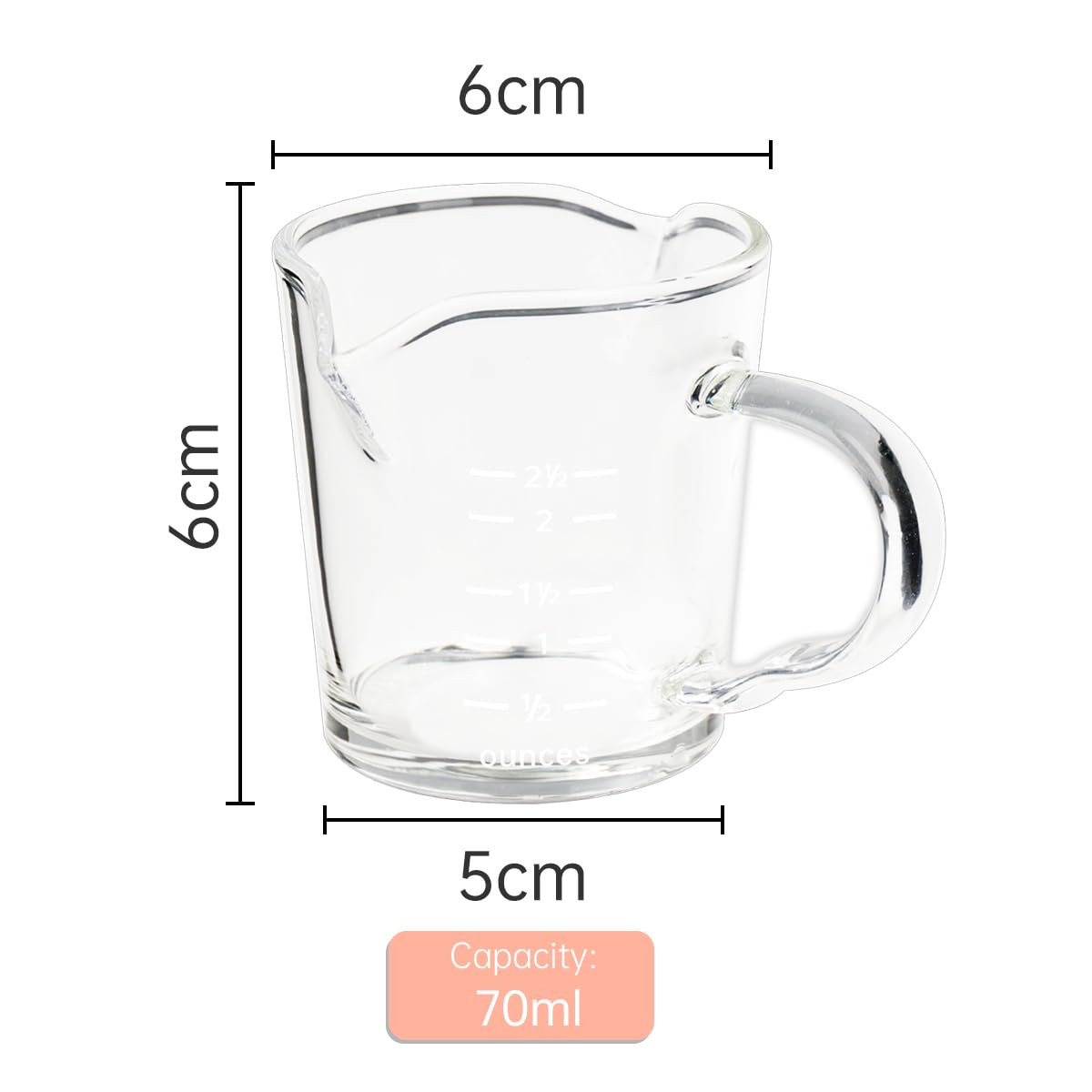 Espresso Shot Glass 3-Ounce Triple Pitcher Barista Double Spouts With Pouring Handle (2 Pack)