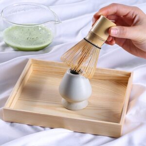 Bamboo Matcha whisk Kit, Matcha Tea Set, Bamboo Matcha Whisk and bowl (Chawan) Scoop (Chashaku), Chasen Holder, Tea Strainer (Sifter), Tea Towel in Wooden Case - Ideal Travel Matcha Ceremony Kit…