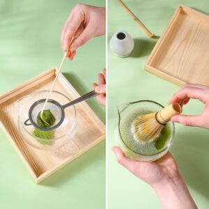 Bamboo Matcha whisk Kit, Matcha Tea Set, Bamboo Matcha Whisk and bowl (Chawan) Scoop (Chashaku), Chasen Holder, Tea Strainer (Sifter), Tea Towel in Wooden Case - Ideal Travel Matcha Ceremony Kit…