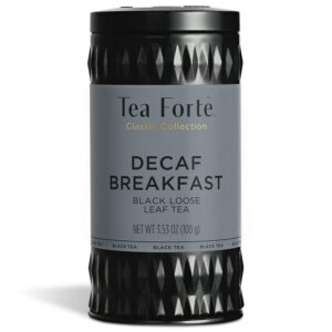 tea forte decaf breakfast decaffeinated black tea, loose tea canister makes 35-50 cups, 3.53 ounces