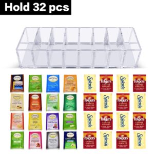 ALCYON Tea Bag Organizer Holder for Kitchen Pantry Cabinet, Countertop, Tea Storage Box Station Bin Caddy Holds Beverage Bags| Sweeter| ketchup packets| Spice Pouches| Dressing Mixes - Transparent