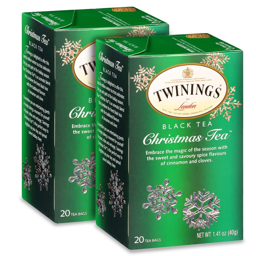 Twinings Christmas Tea - Black Tea Blended with Spicy and Aromatic Clove and Cinnamon, Tea Bags Individually Wrapped, 20 Count Ea (Pack of 2)