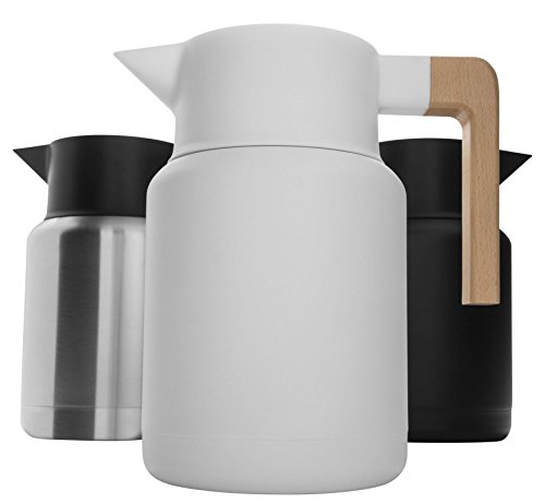 Hastings Collective Thermal Coffee Carafe 50 Oz - Large Stainless Steel Insulated Carafe - 1.5 Liter Double Walled Vacuum Thermos Coffee and Beverage Dispenser with Tea Infuser and Strainer (White)