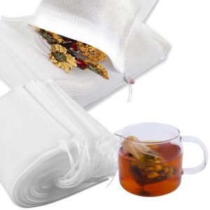 bubcool tea filter bags, safe & natural material, disposable tea infuser, empty tea bbag with drawstring for loose leaf tea,coffee, spice, herbs,set of 100（3.15 x 3.94 inch ）(white)