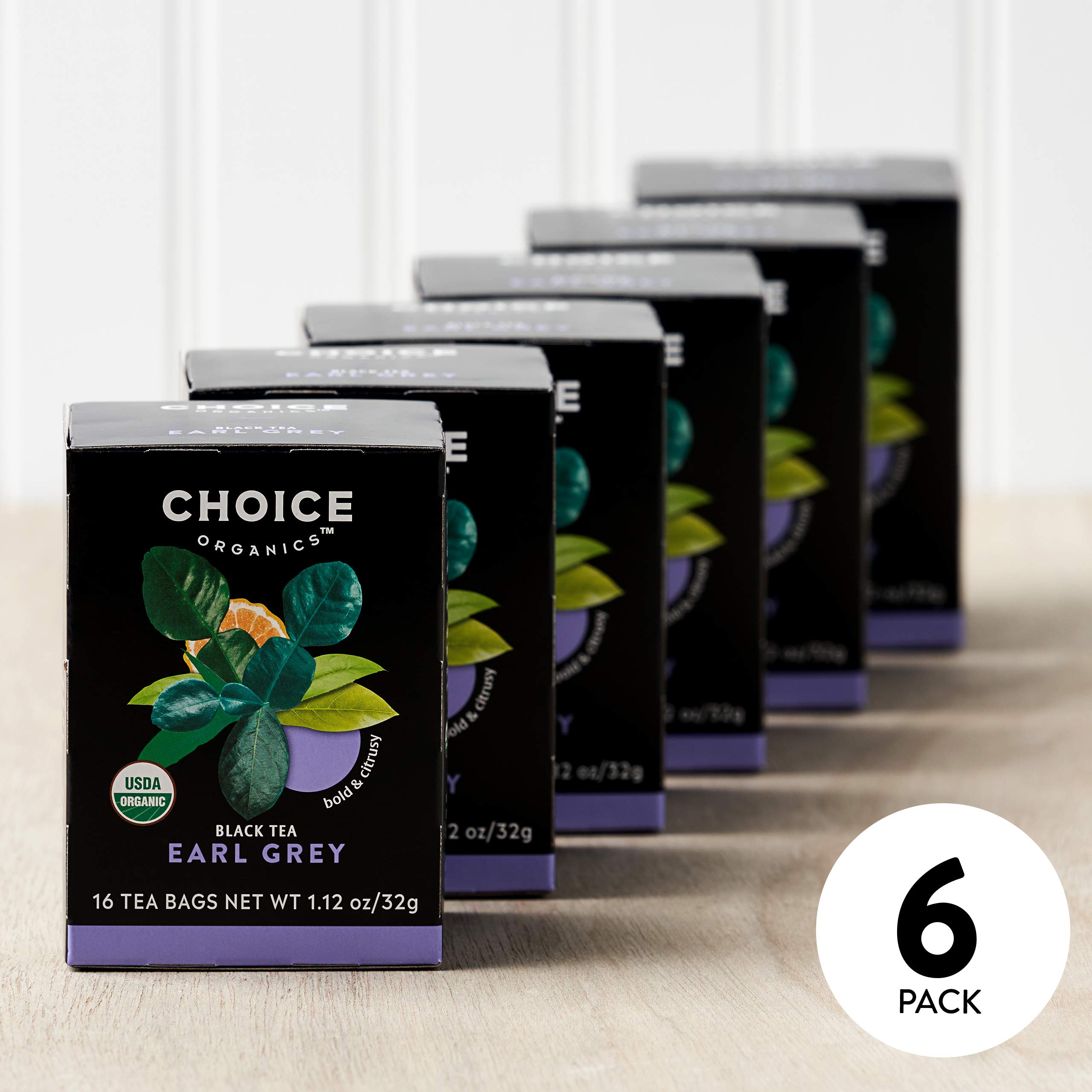 Choice Organics - Organic Earl Grey Tea (6 Pack) - With Bergamot - Fair Trade - Compostable - Contains Caffeine - 96 Organic Black Tea Bags