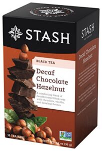 stash tea decaf chocolate hazelnut black tea - decaf, non-gmo project verified premium tea with no artificial ingredients, 18 count (pack of 6) - 108 bags total