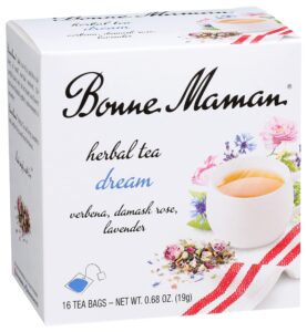 bonne maman organic herbal tea dream: verbena, damask rose & lavendar blend, 16 tea bags (pack of 1)