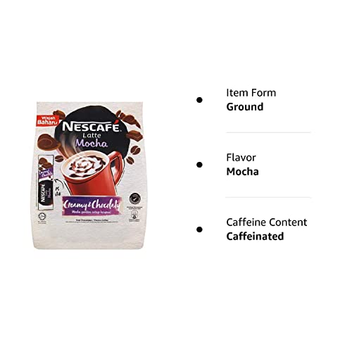 Nescafe 3 in 1 MOCHA Coffee Latte - Instant Coffee Packets - Single Serve Flavored Coffee Mix (15 Sticks)