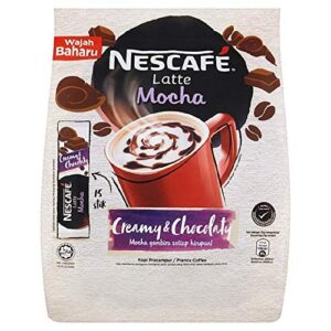 nescafe 3 in 1 mocha coffee latte - instant coffee packets - single serve flavored coffee mix (15 sticks)