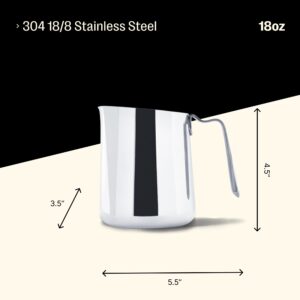 Fellow Eddy Steaming Pitcher - Milk Frother Pitcher with Fluted Spout, Premium Barista Tools for Precision Latte Art, 18/8 Stainless Steel, Polished, 18oz Jug