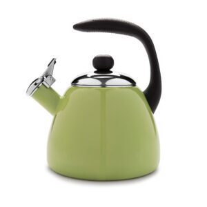 farberware bella water kettle, whistling tea pot, works for all stovetops, porcelain enamel on carbon steel, bpa-free, rust-proof, stay cool handle, 2.5qt (10 cups) capacity (apple)