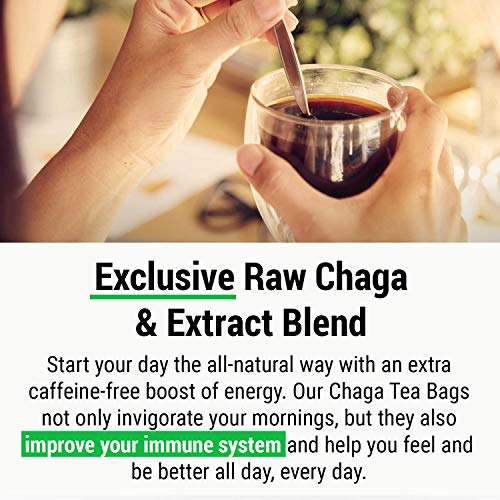 Sayan Siberian Chaga Mushroom Tea Organic Antioxidant Caffeine Free, Raw and Extract Blend, Unbleached 20 Bag, Wild Harvested for Focus Concentration Energy Boost and Immune Support, Detox