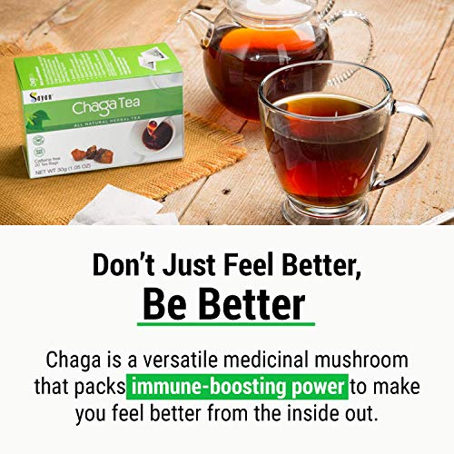 Sayan Siberian Chaga Mushroom Tea Organic Antioxidant Caffeine Free, Raw and Extract Blend, Unbleached 20 Bag, Wild Harvested for Focus Concentration Energy Boost and Immune Support, Detox