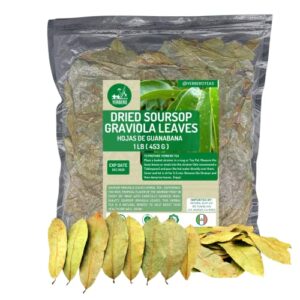 yerbero - whole wildcrafted dried graviola soursop leaves 1 lb (453g - 1300+ leaves per bag) hoja de guanabana seca, crafted by nature | vacuum sealed for freshness | from mexico | premium quality.