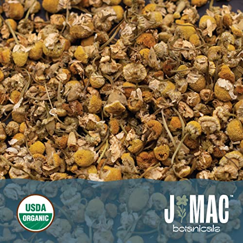 J Mac Botanicals, Organic Chamomile Flowers (4 oz), Certified Organic by Organic Certifiers, Inc. Whole Dried Chamomile flowers, Loose Leaf Organic Chamomile Tea, Chamomile Tea, chamomile flowers