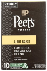 peet's coffee colombia luminosa light roast coffee k-cup coffee pods (10 count)