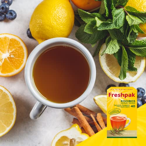 Freshpak Rooibos Tea | 40 Tagless Teabags | Natural Premium Rooibos | Naturally Caffeine Free | Keto Friendly | Rooibos From South Africa | Non GMO