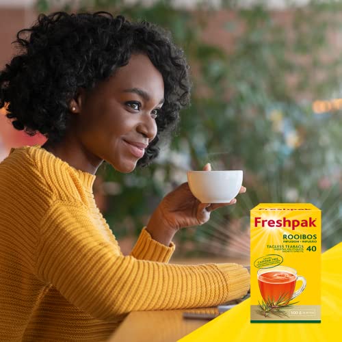 Freshpak Rooibos Tea | 40 Tagless Teabags | Natural Premium Rooibos | Naturally Caffeine Free | Keto Friendly | Rooibos From South Africa | Non GMO