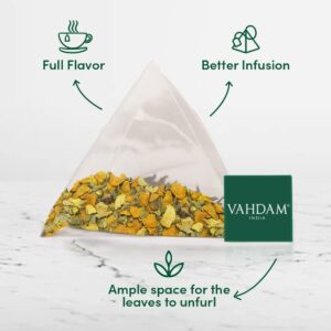 VAHDAM, USDA Organic Turmeric Moringa Herbal Tea Bags (15 Count) Gluten Free, Herbal Blend - Turmeric, Moringa, Ginger, Black Pepper | Individually Wrapped Pyramid Tea Bags | Brew As Hot/Iced