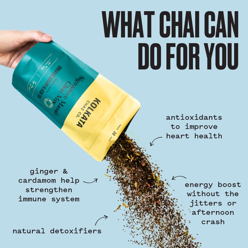 Kolkata Chai Decaf Masala Chai mix, Makes 20 cups, Premium loose leaf tea and spice blend, All Natural, 4.23 oz