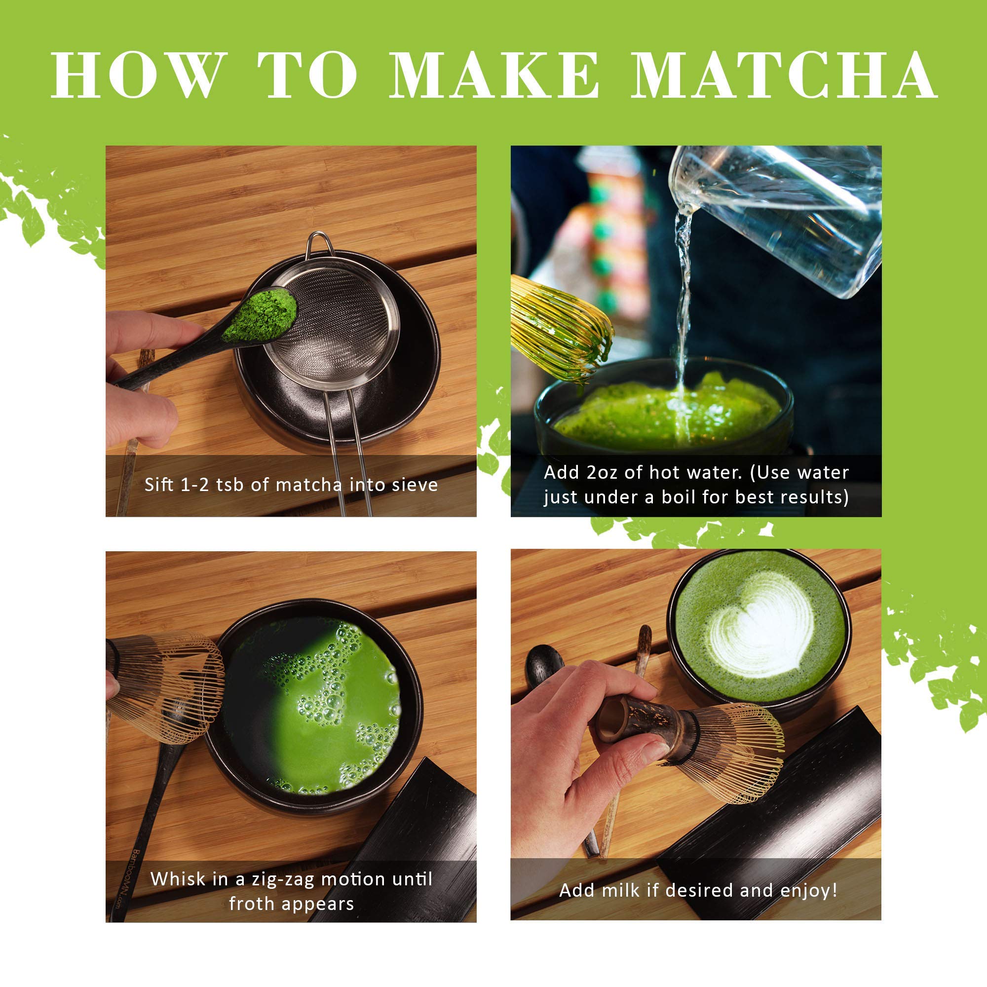 BambooMN Matcha Whisk and Tea Strainer - Japanese Tea Ceremony Set