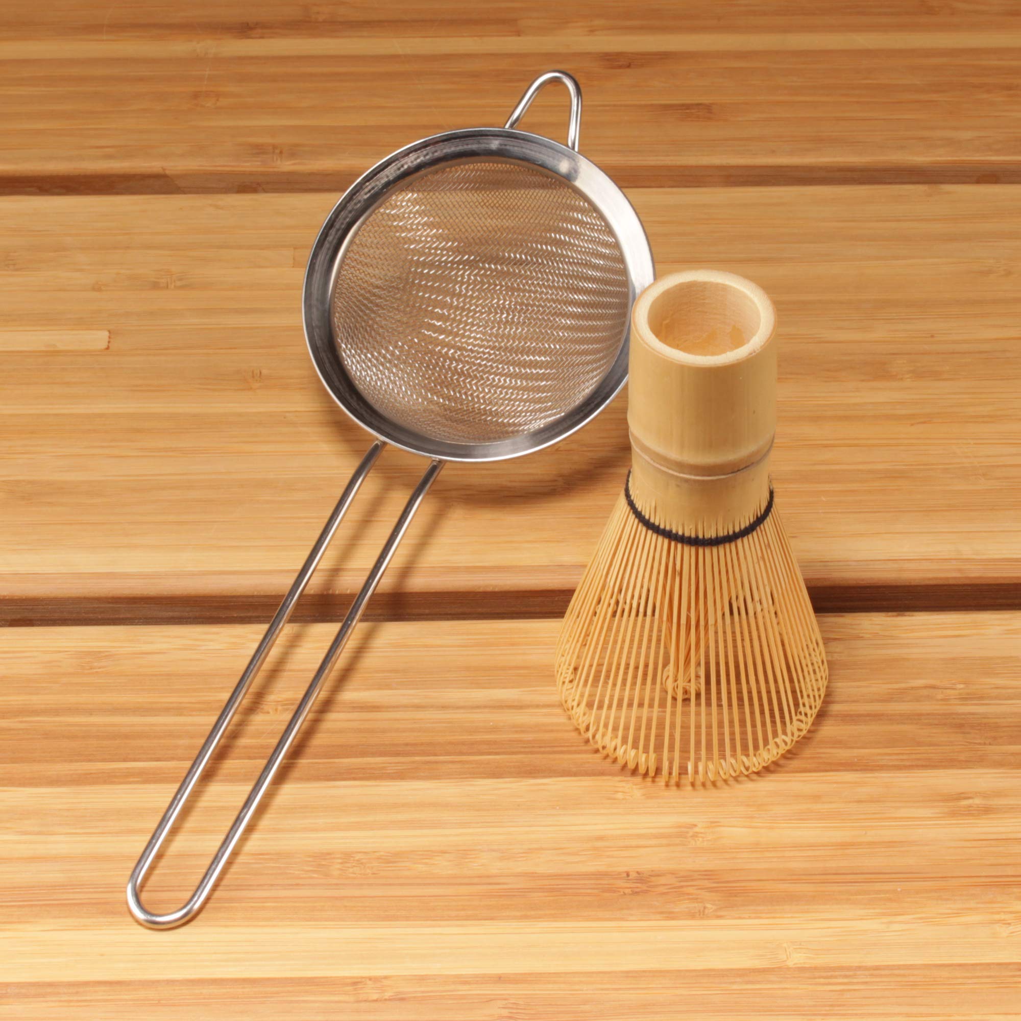 BambooMN Matcha Whisk and Tea Strainer - Japanese Tea Ceremony Set