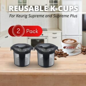 DeliBru Reusable K Cups for Keurig Supreme and K Supreme Plus Coffee Pods Filter - Pack of 2 - Refillable K Cups for Keurig Supreme Plus Coffee Maker - K cups reusable pod Keurig Supreme Accessories