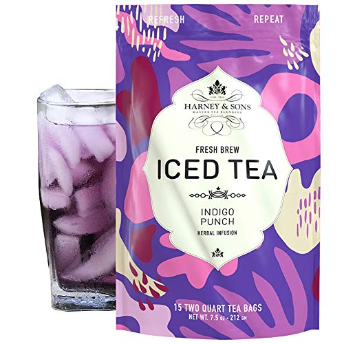 Harney & Sons Indigo Punch Herbal Iced Tea Pouches, with ct, Butterfly Pea Flower, 15 Count (Pack of 1)