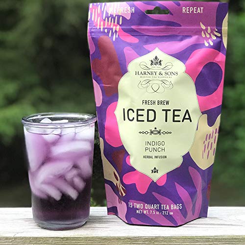 Harney & Sons Indigo Punch Herbal Iced Tea Pouches, with ct, Butterfly Pea Flower, 15 Count (Pack of 1)