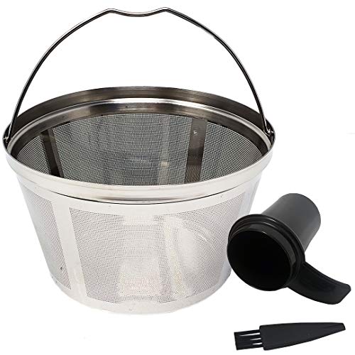 GOLDTONE Stainless Steel Coffee Filter - 8-12 Cup Basket Reusable Metal Filter for Mr. Coffee and Black and Decker Machines - Includes Scoop and Brush