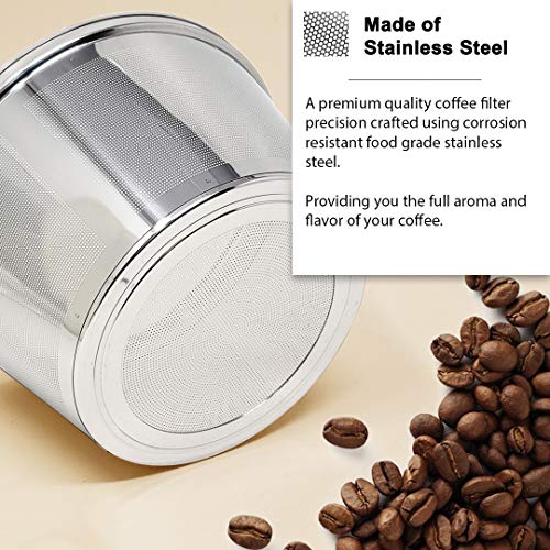 GOLDTONE Stainless Steel Coffee Filter - 8-12 Cup Basket Reusable Metal Filter for Mr. Coffee and Black and Decker Machines - Includes Scoop and Brush
